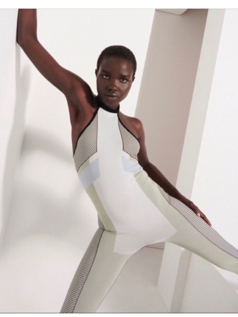 Zara Colorblock Halter Knit Jumpsuit in Beige, Black and Light Blue